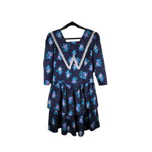 ROBIN GAYLE Women's Vintage 80's Medium Floral Praire Dress Yoke Lace Neckline